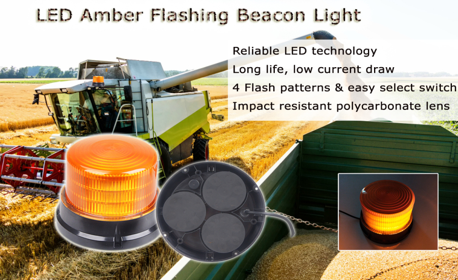 LED Amber Flashing Beacon Light With 4 Patterns