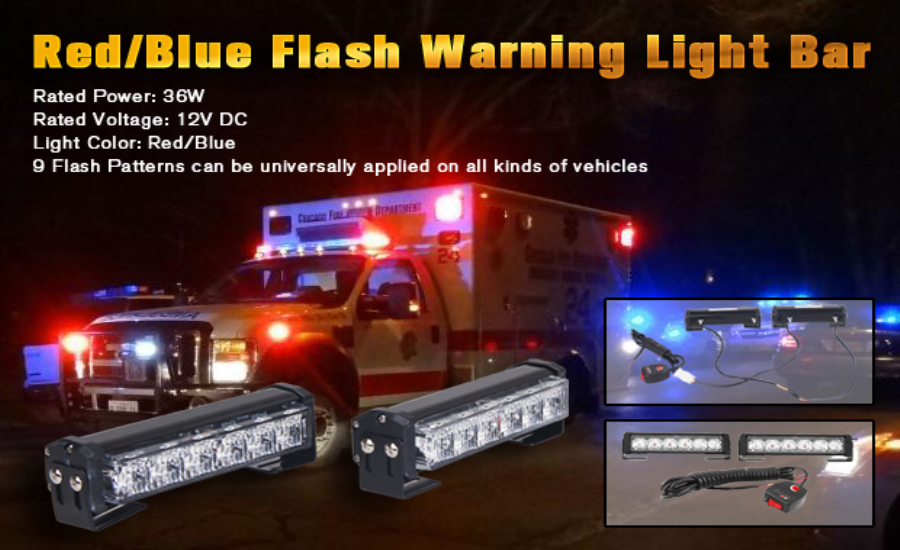 New Red/Blue Flash LED Warning Light Bar